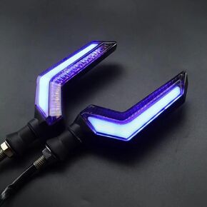 Mailaier Universal Motorcycle LED Turn Signal Blade Shaped Dual Color Front and Rear Indicator lights, Amber Yellow Flowing and Blue Daytime Running lights, 12V Motorcycle LED light