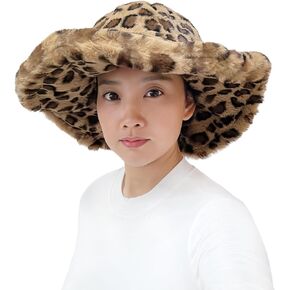 Lina & Lily Oversized Women's Winter Bucket Hat Faux Fur Wide Floppy Brim