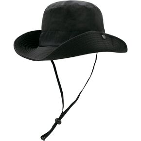 YAMEIZE Wide Brim Bucket Hat Cowboy Style - Waterproof Sun Hat with Strings for Hiking Gardening Safari Beach for Women Men