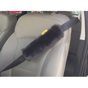 Skwoosh Authentic Sheepskin Car Seat Belt Cover Shoulder Seatbelt Pad for Adults Youth Kids Toddlers - Auto, Truck, SUV, Airplane Accessories - Genuine Natural Soft Merino Wool (Black, 1)