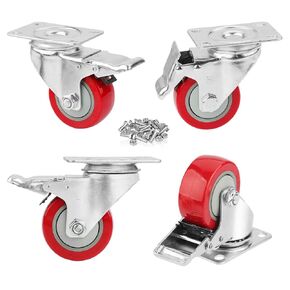 3" Caster Wheels, PRITEK Heavy Duty Plate Casters with 360° Swivel and Lockable Top Plate No Noise Rubber Base Ball Fit for Furniture Industrial Table Cabinet Shelves (bearing 200lb each, set of 4)