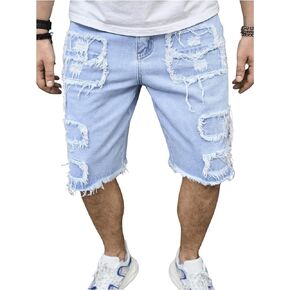 Floerns Men's Distressed Ripped Raw Hem Denim Shorts Casual Bermuda Shorts