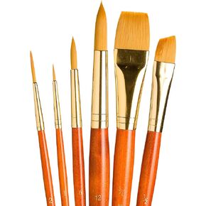 Princeton Real Value, Series 9100, Paint Brush Sets for Acrylic, Oil & Watercolor Painting, Syn-Gold Taklon (Rnd 1, 6, 12 Liner 2, ANG Shader 1/2, Wash 3/4)