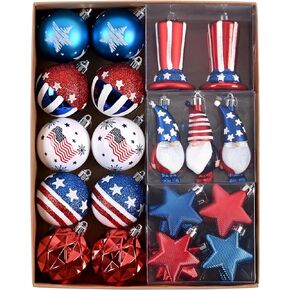 DecorbyHannah 4th of July Decorations, 40ct Memorial Day Patriotic Ornaments for Tree Shatterproof Red White and Blue Hanging Tree Decorations for Independence Day,Flag Day,USA Holiday Party,Christmas