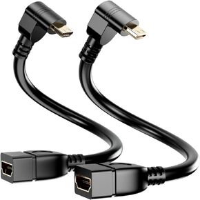 BERLAT 15CM High Speed 90 Degree Mini HDMI Left-Toward Male to HDMI Female Cable Adapter Connector Supports Full HD 4K 1080P 3D Player,(6.0in, Downward Angle) - 2 Pack