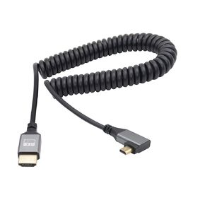 RIIEYOCA 90 Degree Right Angle UHD 4K Micro HDMI Male to HDMI Male 18Gbps High Speed 2.0 Extender Coiled Cable Supports 4K@60Hz,1080p,ARC,3D,for Laptop,DVRs,HDTV,Roku Ultra Stretchable to 1.5M/5FT