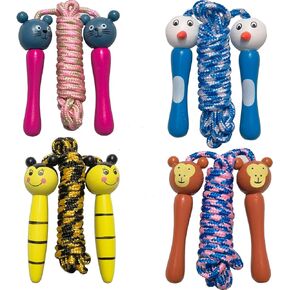 Tockrop 4 Pack Jump Rope with Wood Handles for Kids - Skipping Rope Great for Children and Students Outdoor Fun Activity, Party Favor, Recreation and fitness Keeping Fit
