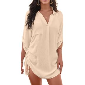 Women Swimsuit Coverup Beach Cover Ups Summer Beach Dress Drawstring Shirt for Vacation Cruise