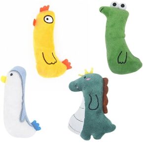 Adorable Cartoon-Shaped Pet Plush Toys with Catnip Infusion - Interactive and Bite-Resistant (Set of 4)