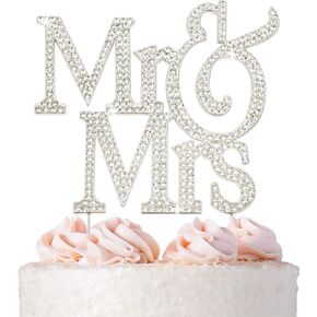 Mr and Mrs Wedding Cake Topper - Premium Silver Metal - Sparkly Wedding or Anniversary Cake Topper - Now Protected in a Box