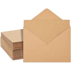 50 Pack Blank Cards and Envelopes 5x7, Kraft Paper A7 Notecards for DIY Open When Letters, Wedding Invitations, Birthday Cards