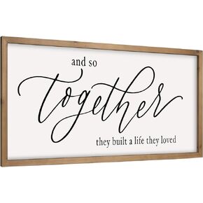 24.8 Inchs And So Together They Built A Life They Loved Wall Decor, Farmhouse Couple Framed Family Wooden Sign, Love Wall Art Modern Home Decoration