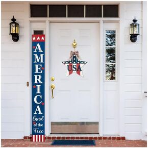 Glitzhome 60"H Wooden Patriotic Porch Sign, Patriot's Day Decoration Americana Sign Memorial Day Decorations for Home Indoor Front Door Porch Decor