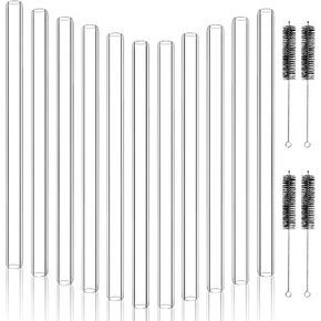Worldity 20Pcs 8 Inch Long Glass Borosilicate Blowing Tubes, Industrial Glass Tubes for Glass Blowing 12mm OD, 8mm ID, 2mm Thick Wall Clear Glass Pipe with 4 Cleaning Brush for Laboratory Experiment