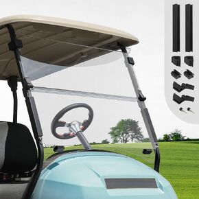 الزجاج الأمامي لعربة الجولف 10L0L Club Car Precedent لطرازات 2004-UP، قابل للطي، متوافق مع الغاز أو الكهرباء (04-21)، 37.5 بوصة عرض × 33.6 بوصة ارتفاع، تتوفر خيارات شفافة وملونة