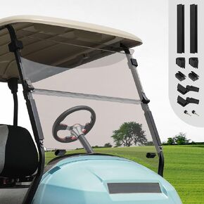 الزجاج الأمامي لعربة الجولف 10L0L Club Car Precedent لطرازات 2004-UP، قابل للطي، متوافق مع الغاز أو الكهرباء (04-21)، 37.5 بوصة عرض × 33.6 بوصة ارتفاع، تتوفر خيارات شفافة وملونة
