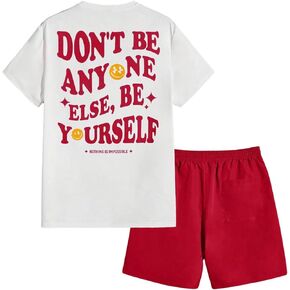 SOLY HUX Men's Summer Short Set Letter Graphic Short Sleeve Tee Shorts 2 Piece Outfit