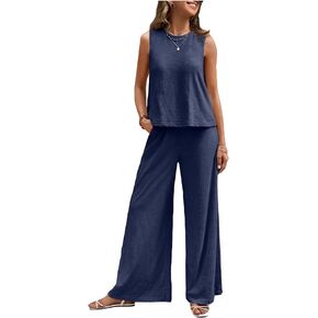 Verdusa Women's 2 Piece Outfit Loose Tank Top and Wide Leg Pants Sets