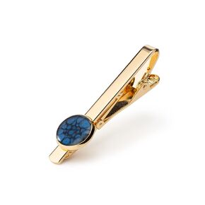 Classic Handmade Round Circle Tie Clip Jewelry for Men (Dark Blue Gold)