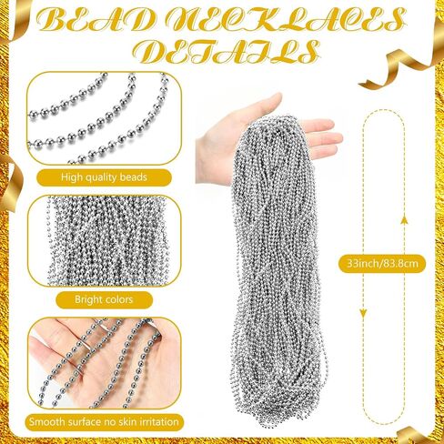 120 Pcs Mardi Gras Beads Bulk 33 inches 4 mm Metallic Color Beaded Costume Necklaces Round Beads Necklace Party Carnival Festive Event in Saudi Arabia