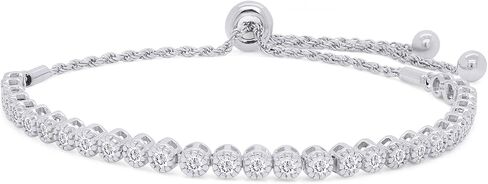 سوار SAVEARTH DIAMONDS 1 قيراط مستدير القطع تم إنشاؤه في مختبر مويسانيتي ألماس Milgrain قابل للتعديل من الذهب عيار 14 قيراط أكثر من 925 مجوهرات من الفضة الإسترلينية للنساء (لون G-H، وضوح VVS1، 1.00 قيراط) in Saudi Arabia