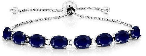 Gem Stone King 925 Sterling Silver Blue Sapphire Tennis Bracelet For Women (8.00 Cttw, Gemstone September Birthstone, Oval 7X5MM, Fully Adjustable Up to 9 Inch) in Saudi Arabia