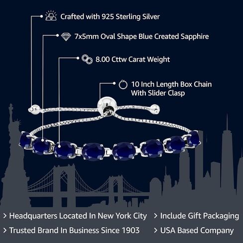 Gem Stone King 925 Sterling Silver Blue Sapphire Tennis Bracelet For Women (8.00 Cttw, Gemstone September Birthstone, Oval 7X5MM, Fully Adjustable Up to 9 Inch) in Saudi Arabia