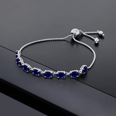 Gem Stone King 925 Sterling Silver Blue Sapphire Tennis Bracelet For Women (8.00 Cttw, Gemstone September Birthstone, Oval 7X5MM, Fully Adjustable Up to 9 Inch) in Saudi Arabia