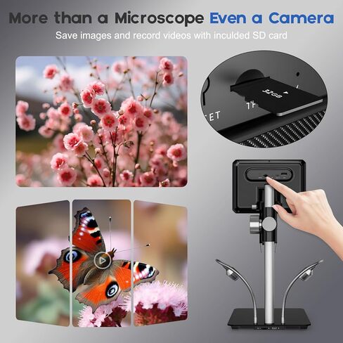 مجهر رقمي BEBANG مقاس 7 بوصات LCD 1200x للبالغين، مكبر مجهر للعملات المعدنية 3024P، مجهر لحام 12 ميجابكسل مع عرض الكمبيوتر الشخصي، متوافق مع نظام التشغيل MacOS Windows، بطاقة SD سعة 32 جيجابايت (أسود) in Kuwait