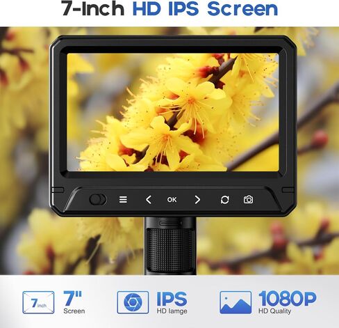 مجهر رقمي BEBANG مقاس 7 بوصات LCD 1200x للبالغين، مكبر مجهر للعملات المعدنية 3024P، مجهر لحام 12 ميجابكسل مع عرض الكمبيوتر الشخصي، متوافق مع نظام التشغيل MacOS Windows، بطاقة SD سعة 32 جيجابايت (أسود) in Kuwait