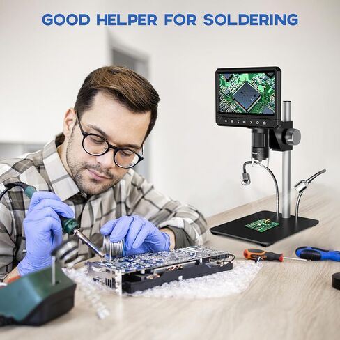 مجهر رقمي BEBANG مقاس 7 بوصات LCD 1200x للبالغين، مكبر مجهر للعملات المعدنية 3024P، مجهر لحام 12 ميجابكسل مع عرض الكمبيوتر الشخصي، متوافق مع نظام التشغيل MacOS Windows، بطاقة SD سعة 32 جيجابايت (أسود) in Kuwait