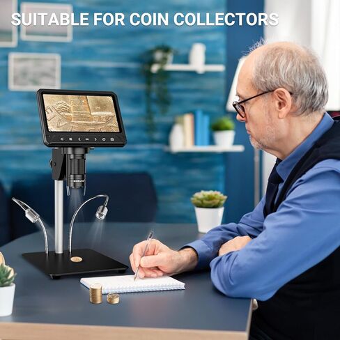 مجهر رقمي BEBANG مقاس 7 بوصات LCD 1200x للبالغين، مكبر مجهر للعملات المعدنية 3024P، مجهر لحام 12 ميجابكسل مع عرض الكمبيوتر الشخصي، متوافق مع نظام التشغيل MacOS Windows، بطاقة SD سعة 32 جيجابايت (أسود) in Kuwait