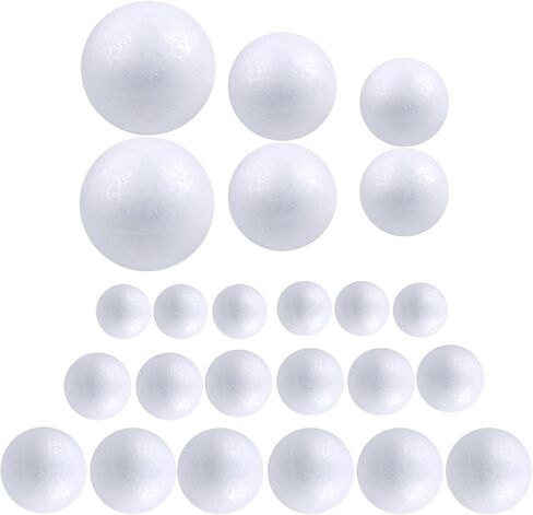 Chwang 24 Pieces 6 Sizes White Foam Balls,Polystyrene Balls,Polystyrene Shapes,Art Foam Balls for DIY Craft,Party Decoration,School Projects,Birthday Cake Decoration (24) in Kuwait