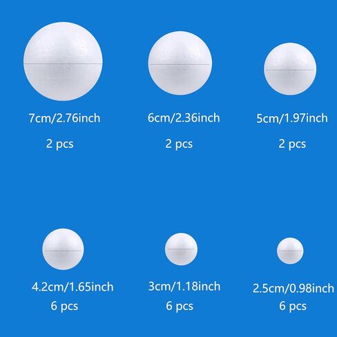 Chwang 24 Pieces 6 Sizes White Foam Balls,Polystyrene Balls,Polystyrene Shapes,Art Foam Balls for DIY Craft,Party Decoration,School Projects,Birthday Cake Decoration (24) in Kuwait