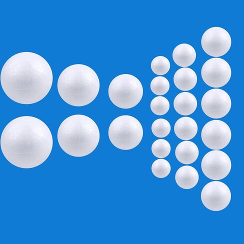 Chwang 24 Pieces 6 Sizes White Foam Balls,Polystyrene Balls,Polystyrene Shapes,Art Foam Balls for DIY Craft,Party Decoration,School Projects,Birthday Cake Decoration (24) in Kuwait