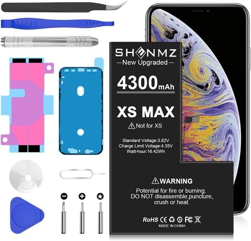 SHENMZ Battery for iPhone Xs Max, 4300mAh Higher Capacity New 0 Cycle Battery Replacement for iPhone Xs Max Model A1921, A2101, A2102, A2104 with Complete Professional Repair Tool Kits in Kuwait