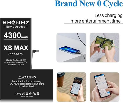 SHENMZ Battery for iPhone Xs Max, 4300mAh Higher Capacity New 0 Cycle Battery Replacement for iPhone Xs Max Model A1921, A2101, A2102, A2104 with Complete Professional Repair Tool Kits in Kuwait