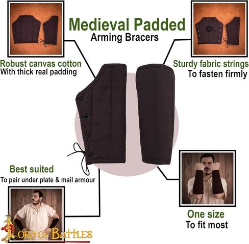 Medieval Knight Padded Bracers with Fabric Strings Closure, Arm Guard Armor for LARP Cosplay Reenactment in Saudi Arabia