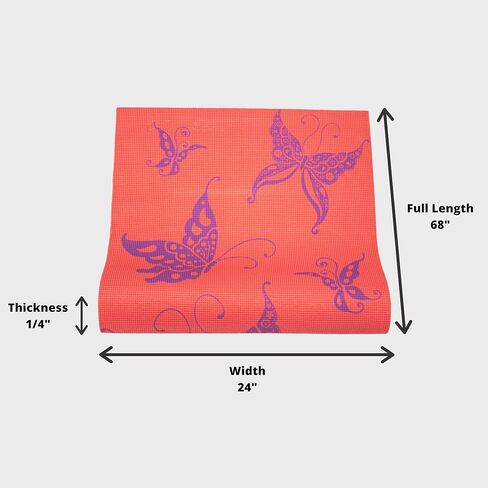 Wai Lana Yoga and Pilates Mat Butterfly (Coral) - 1/4 Inch Extra Thick Non-Slip Stylish, Latex-Free, Lightweight, Optimum Comfort in Kuwait