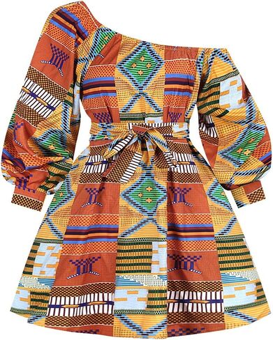 Giovacker Women's African Print Deep V-Neck High Waist Bohemian Maxi Long Dress in Saudi Arabia