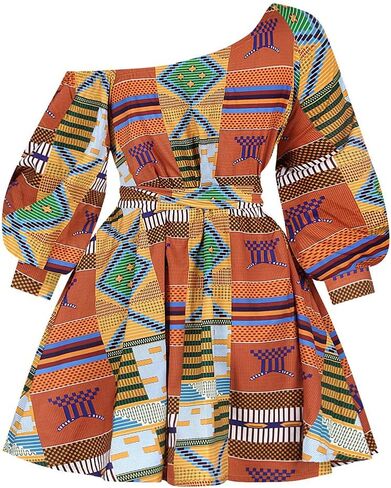 Giovacker Women's African Print Deep V-Neck High Waist Bohemian Maxi Long Dress in Saudi Arabia