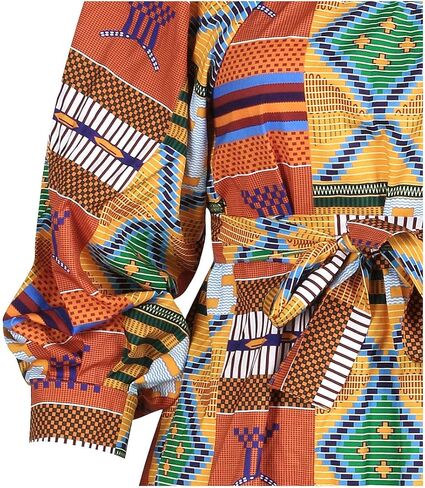 Giovacker Women's African Print Deep V-Neck High Waist Bohemian Maxi Long Dress in Saudi Arabia