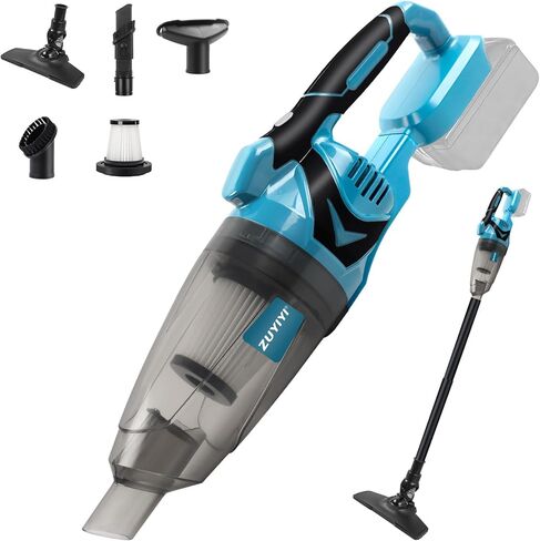 مكنسة كهربائية محمولة لاسلكية من ZUYIYI لبطارية 18 فولت، مكنسة كهربائية صغيرة محمولة بقدرة شفط قوية 10.5 كيلو باسكال للمنزل والسيارة والأرضيات الخشبية وسجاد شعر الحيوانات الأليفة (البطارية غير متضمنة) in Kuwait