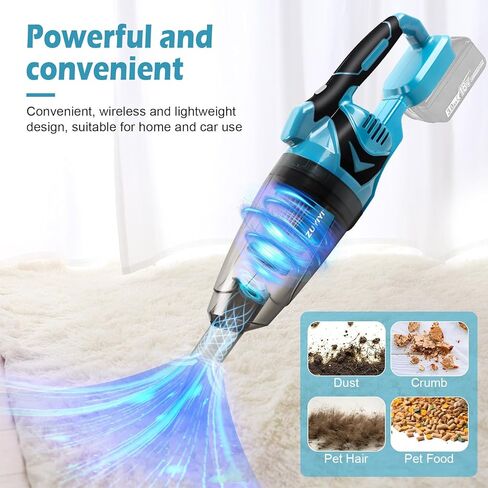 مكنسة كهربائية محمولة لاسلكية من ZUYIYI لبطارية 18 فولت، مكنسة كهربائية صغيرة محمولة بقدرة شفط قوية 10.5 كيلو باسكال للمنزل والسيارة والأرضيات الخشبية وسجاد شعر الحيوانات الأليفة (البطارية غير متضمنة) in Kuwait