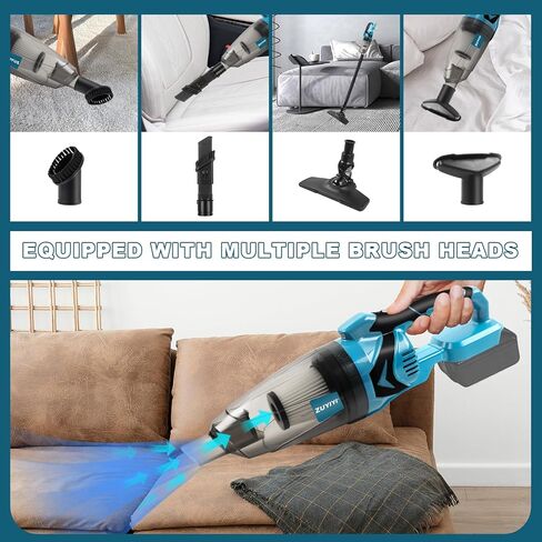 مكنسة كهربائية محمولة لاسلكية من ZUYIYI لبطارية 18 فولت، مكنسة كهربائية صغيرة محمولة بقدرة شفط قوية 10.5 كيلو باسكال للمنزل والسيارة والأرضيات الخشبية وسجاد شعر الحيوانات الأليفة (البطارية غير متضمنة) in Kuwait