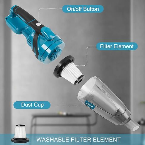 مكنسة كهربائية محمولة لاسلكية من ZUYIYI لبطارية 18 فولت، مكنسة كهربائية صغيرة محمولة بقدرة شفط قوية 10.5 كيلو باسكال للمنزل والسيارة والأرضيات الخشبية وسجاد شعر الحيوانات الأليفة (البطارية غير متضمنة) in Kuwait
