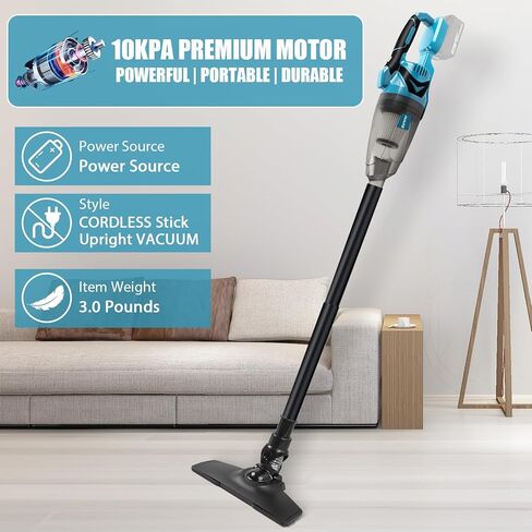 مكنسة كهربائية محمولة لاسلكية من ZUYIYI لبطارية 18 فولت، مكنسة كهربائية صغيرة محمولة بقدرة شفط قوية 10.5 كيلو باسكال للمنزل والسيارة والأرضيات الخشبية وسجاد شعر الحيوانات الأليفة (البطارية غير متضمنة) in Kuwait