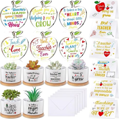 18 Pcs Teacher Appreciation Gift Sets Thank You Teacher Gifts Best Graduation Teacher Gifts Bulk 6 Succulent Pots 6 Acrylic Paperweight Decor 6 Greeting Card for Teachers from Students in Saudi Arabia