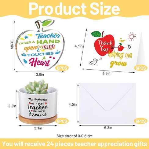 18 Pcs Teacher Appreciation Gift Sets Thank You Teacher Gifts Best Graduation Teacher Gifts Bulk 6 Succulent Pots 6 Acrylic Paperweight Decor 6 Greeting Card for Teachers from Students in Saudi Arabia
