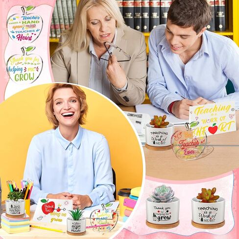 18 Pcs Teacher Appreciation Gift Sets Thank You Teacher Gifts Best Graduation Teacher Gifts Bulk 6 Succulent Pots 6 Acrylic Paperweight Decor 6 Greeting Card for Teachers from Students in Saudi Arabia
